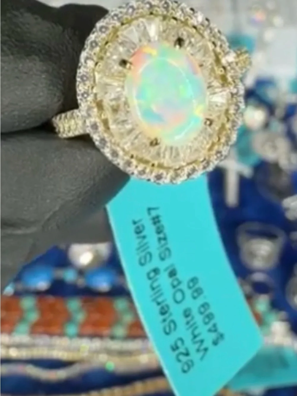 Opal Halo Ring in Gold with White Opal Center